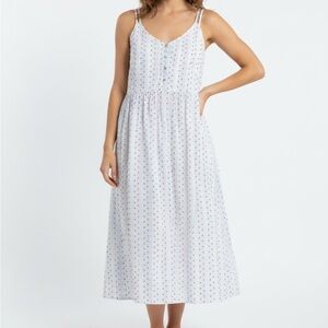 LOFT‎ White Midi Dress with Multicolor Dots size 12 Preowned